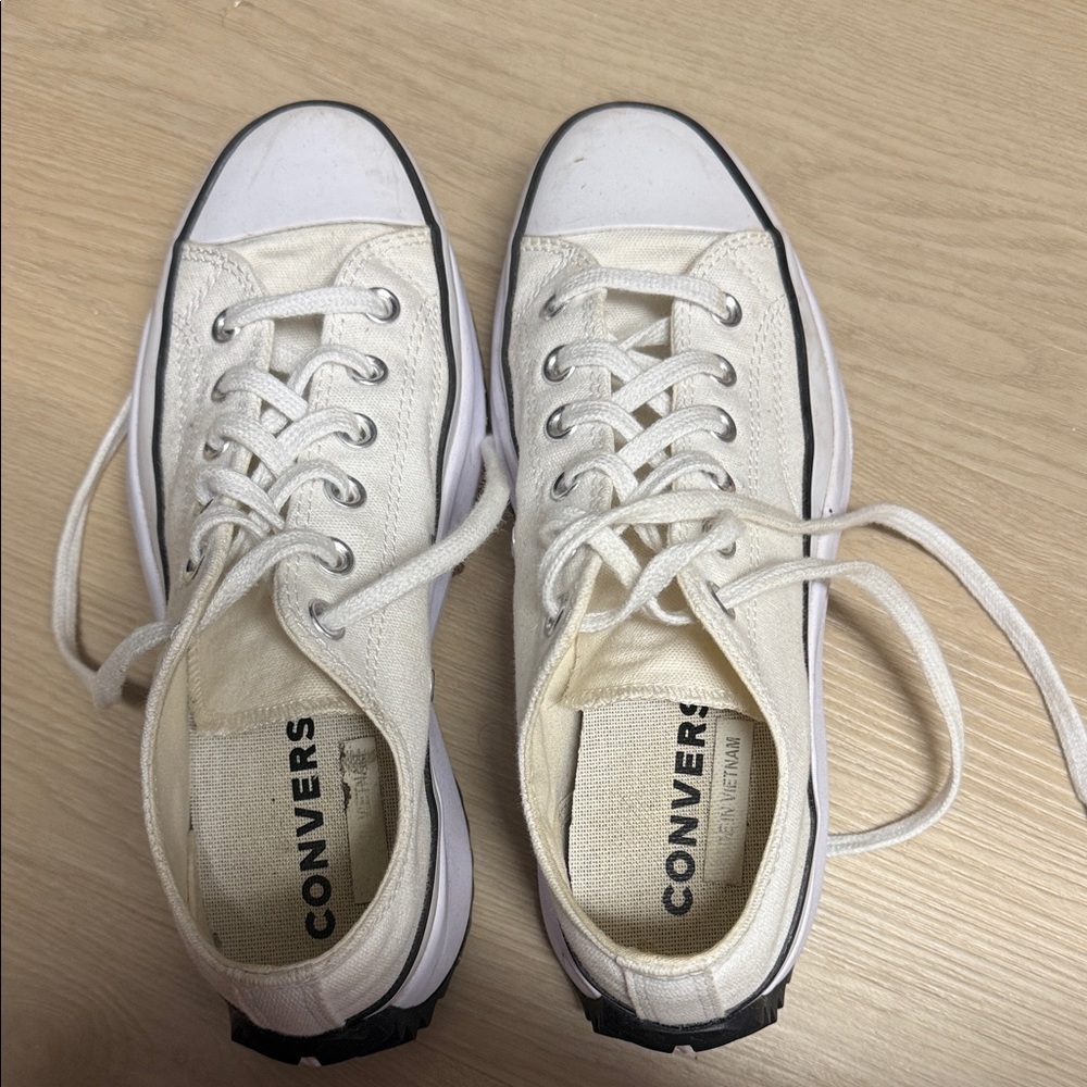 Converse Cream Canvas Lace-Up Sneakers
